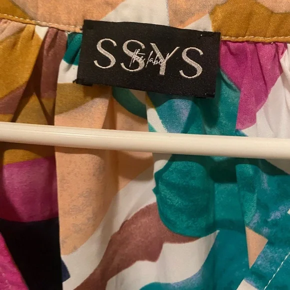 SSYS Multicolor Abstract Print Long-Sleeve Blouse in Teal & Magenta Size M - Picture 4 of 4